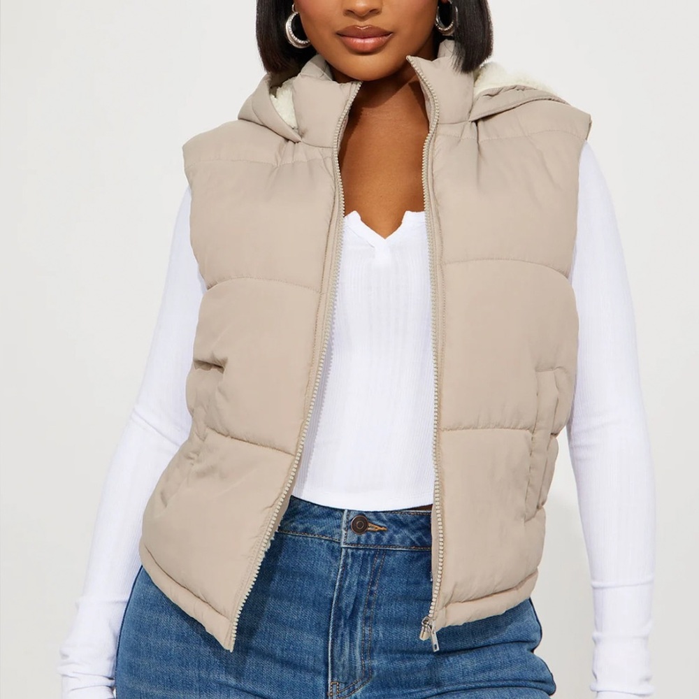 Fashion Nova Cream Hooded Vest